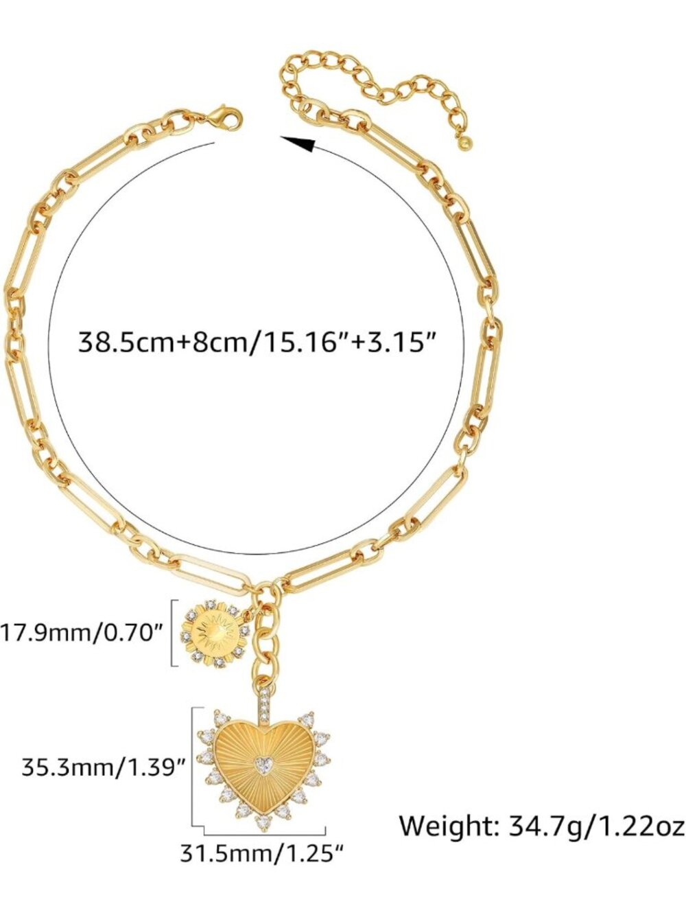 Chunky Gold Heart Necklace for Women, 18K Waterproof Statement Choker Jewelry - Picture 4 of 8